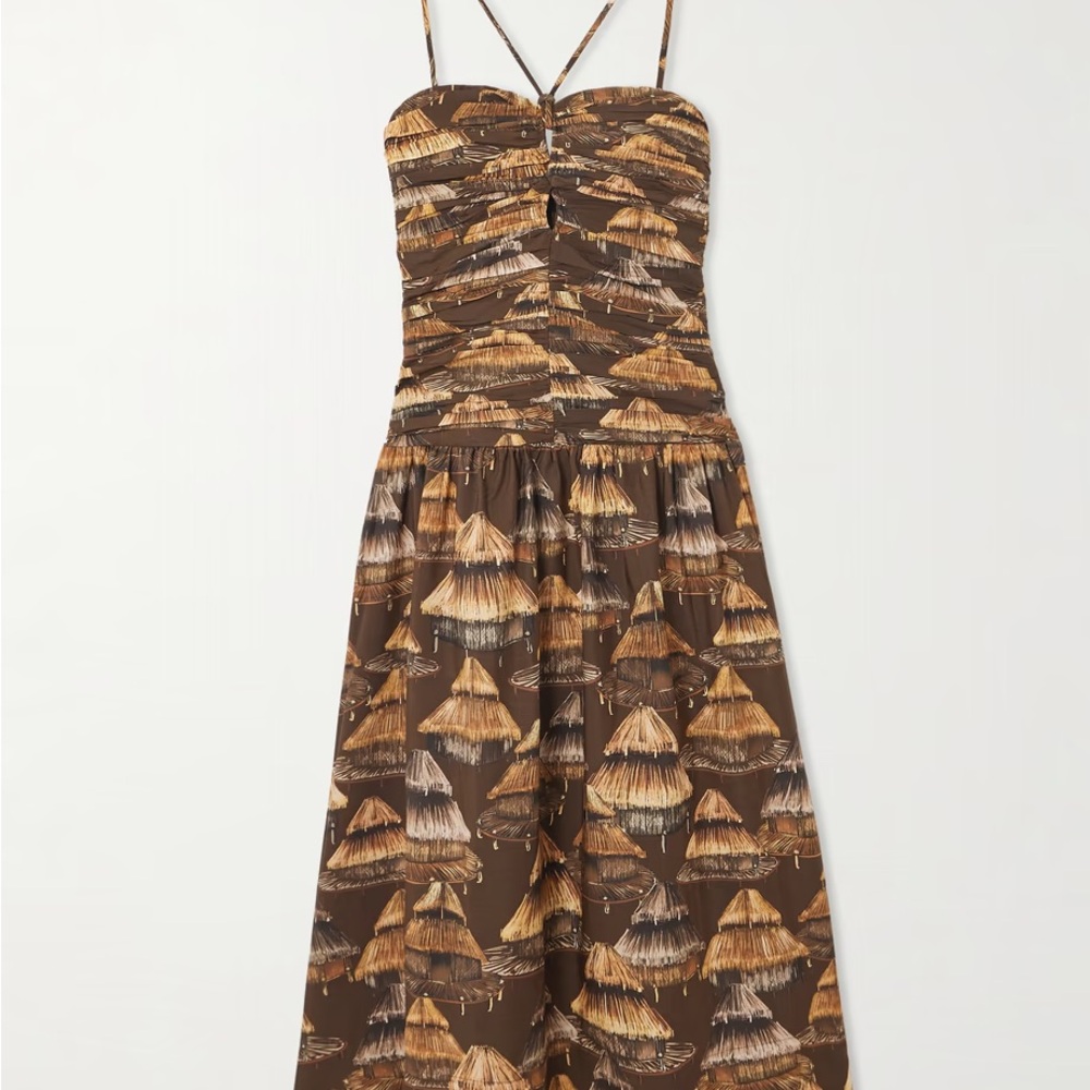 FARM Rio Dress - Brown Hut Print